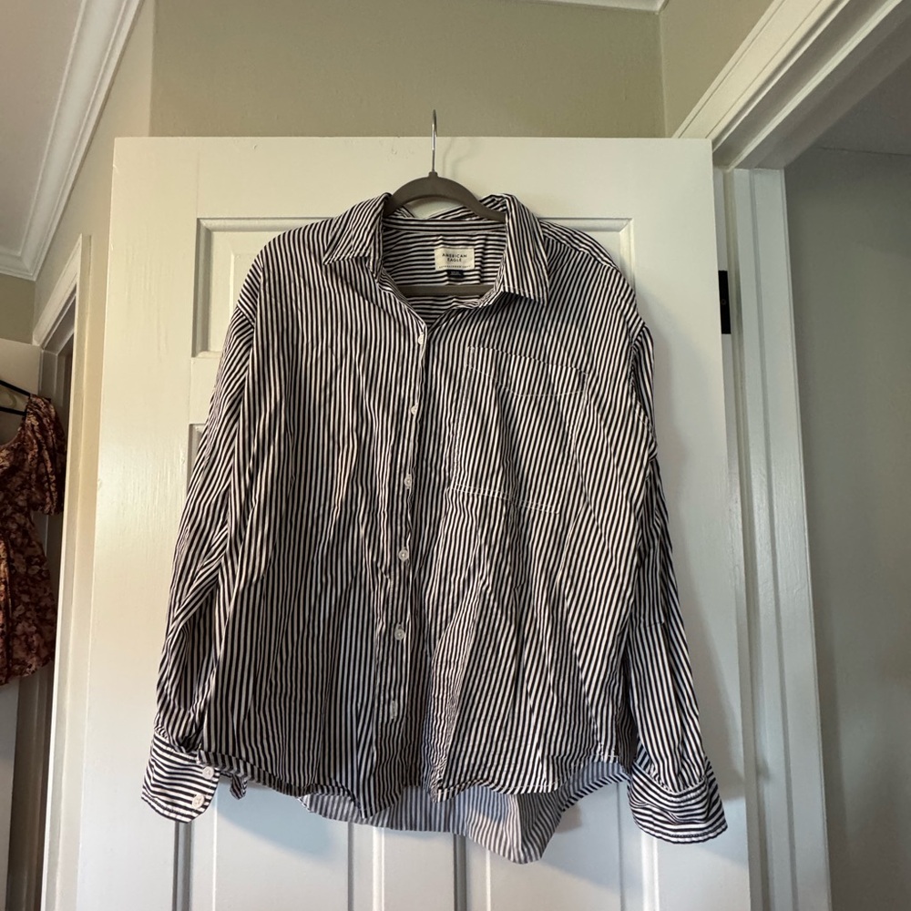 Classic Black and White Striped Button Up Shirt